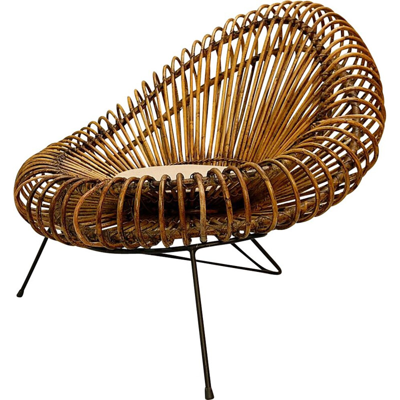 Vintage sculptural armchair in rattan by Franco Albini, 1960s