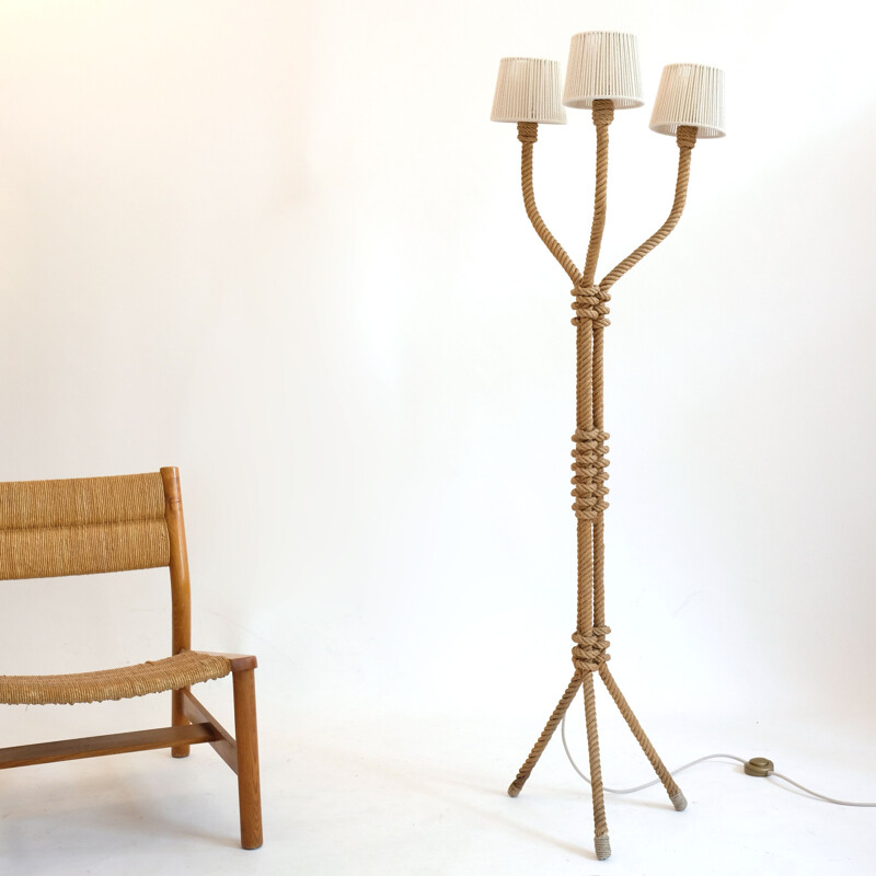 Vintage floor lamp in rope, 1940-50s