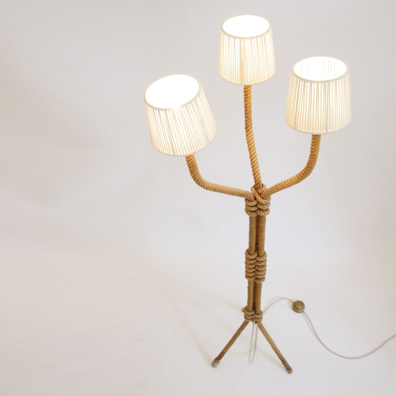 Vintage floor lamp in rope, 1940-50s