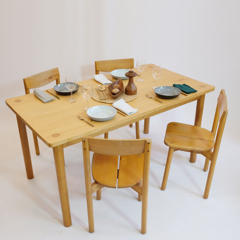 Vintage wooden dining set by Pierre Gautier Delaye, 1950