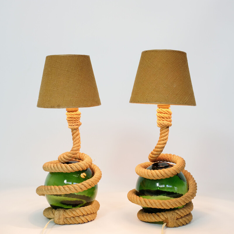 Set of 2 vintage lamps in rope and glass, 1940-50s