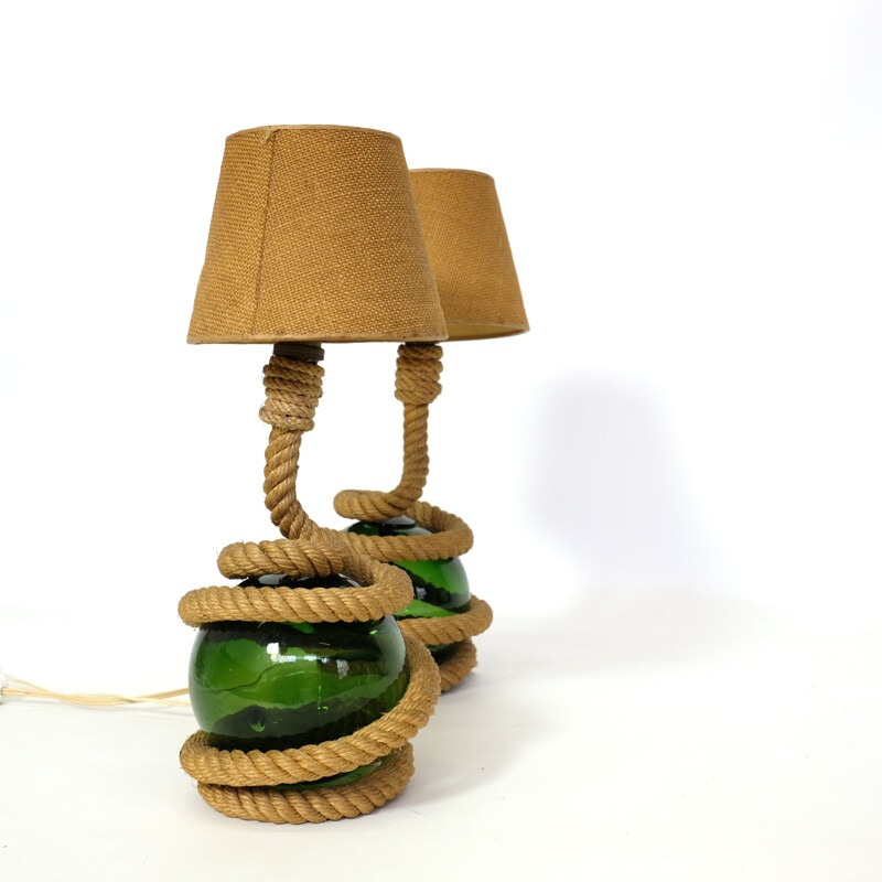 Set of 2 vintage lamps in rope and glass, 1940-50s