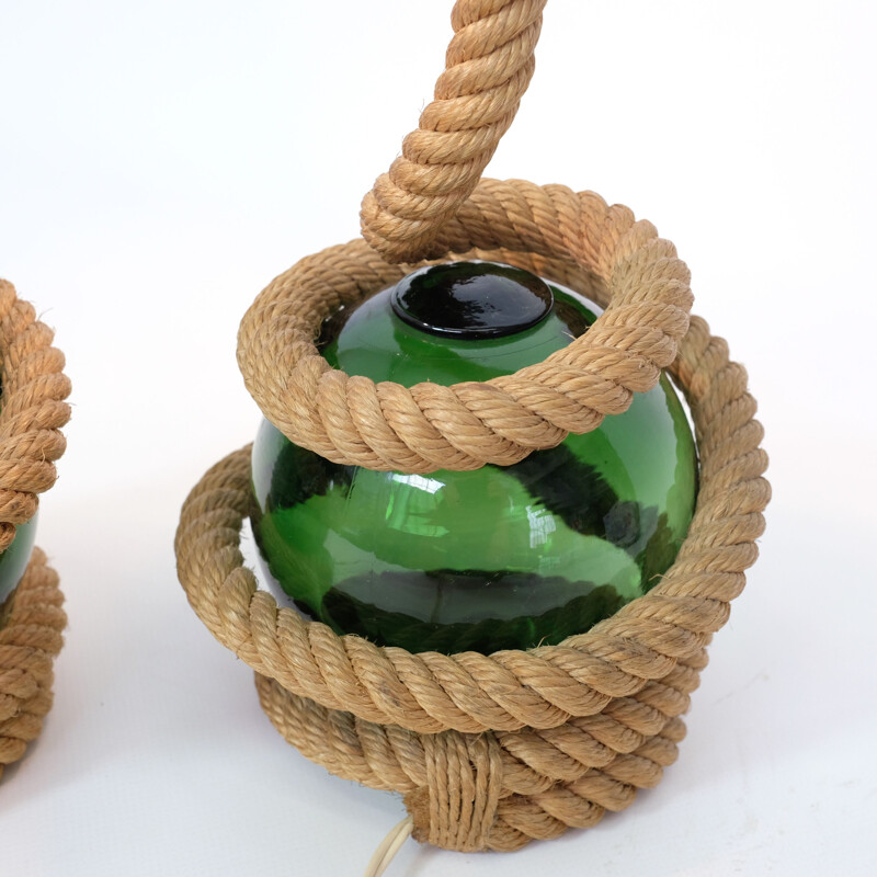 Set of 2 vintage lamps in rope and glass, 1940-50s