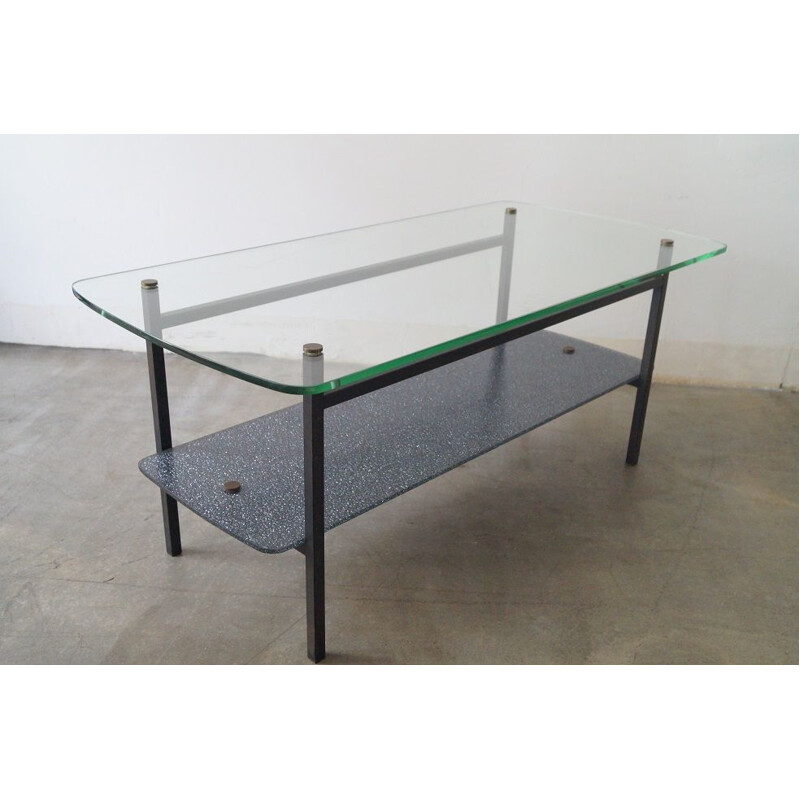 Vintage glass and steel coffee table, 1950s