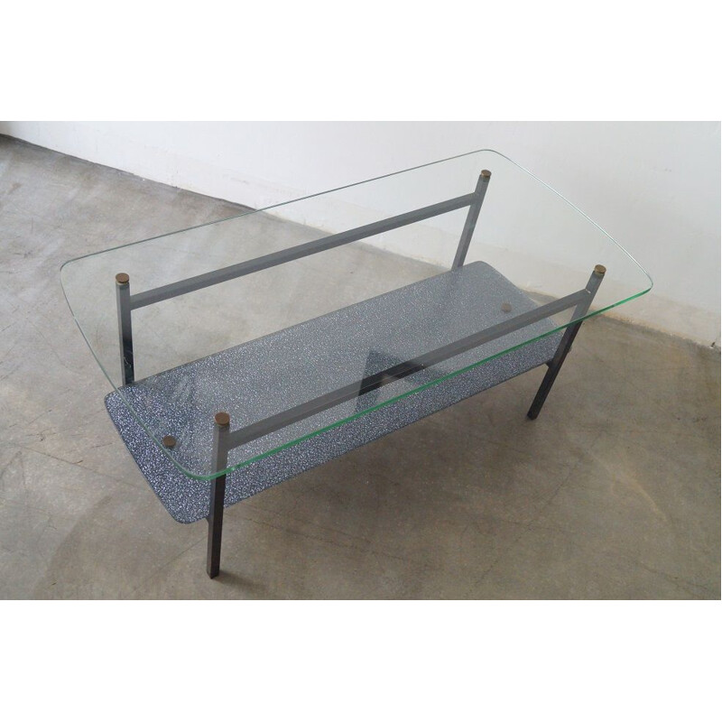 Vintage glass and steel coffee table, 1950s