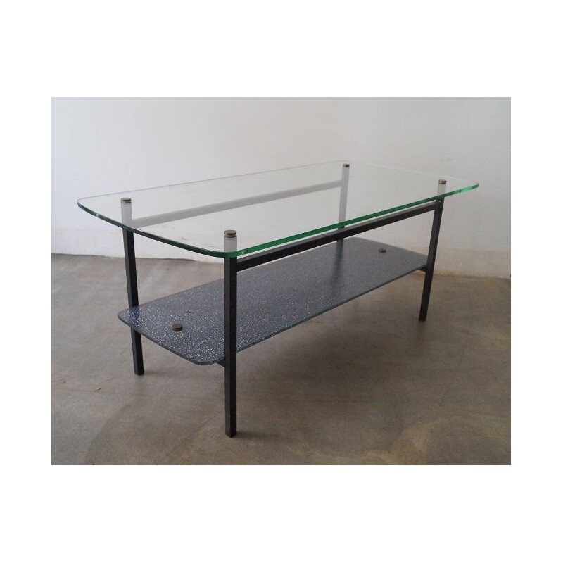 Vintage glass and steel coffee table, 1950s