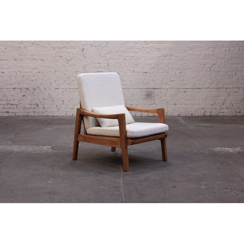 Pair of wooden armchairs and bucklefabric, 1950