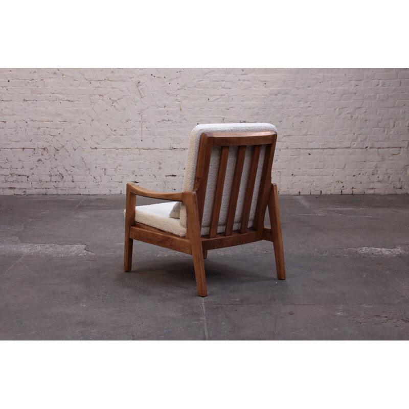 Paire de fauteuils en bois et tissu à bouclette, 1950