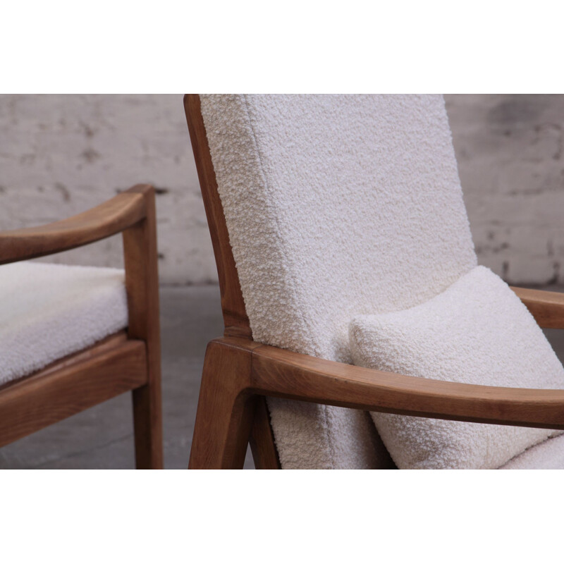 Pair of wooden armchairs and bucklefabric, 1950