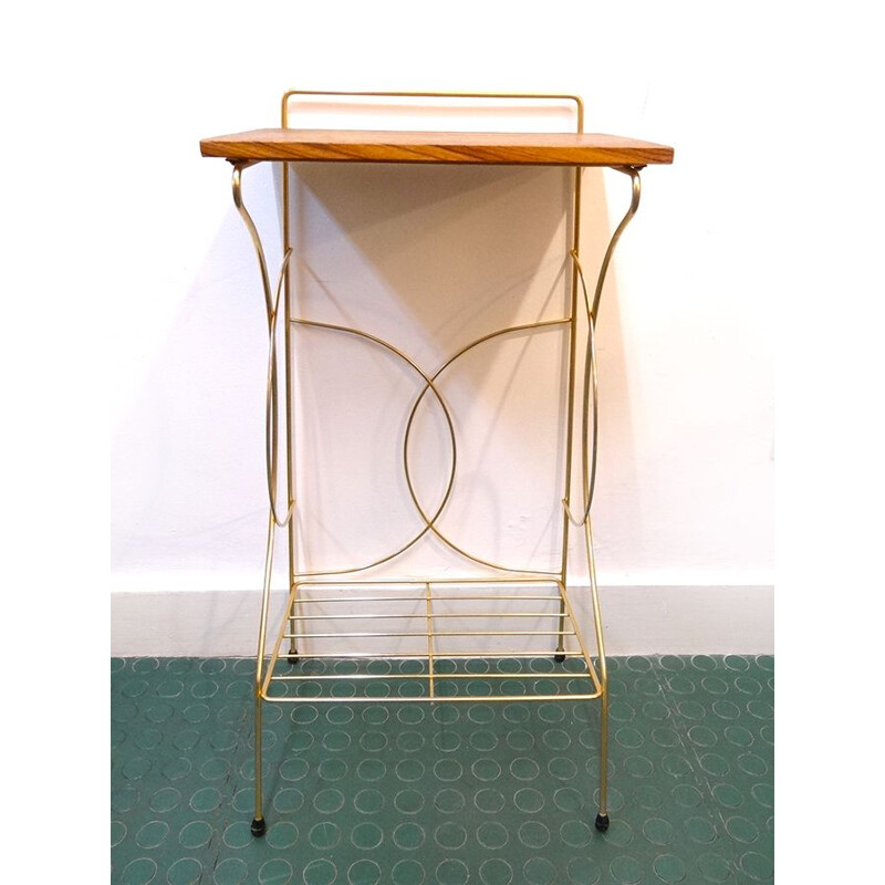 Vintage side table in brass and wood, 1960