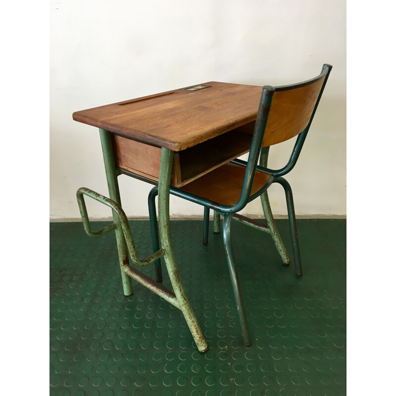 Bureau Pupitre vintage et sa chaise Mullca pour enfant, 1950