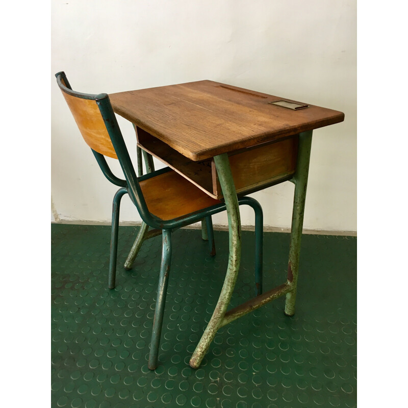 Bureau Pupitre vintage et sa chaise Mullca pour enfant, 1950