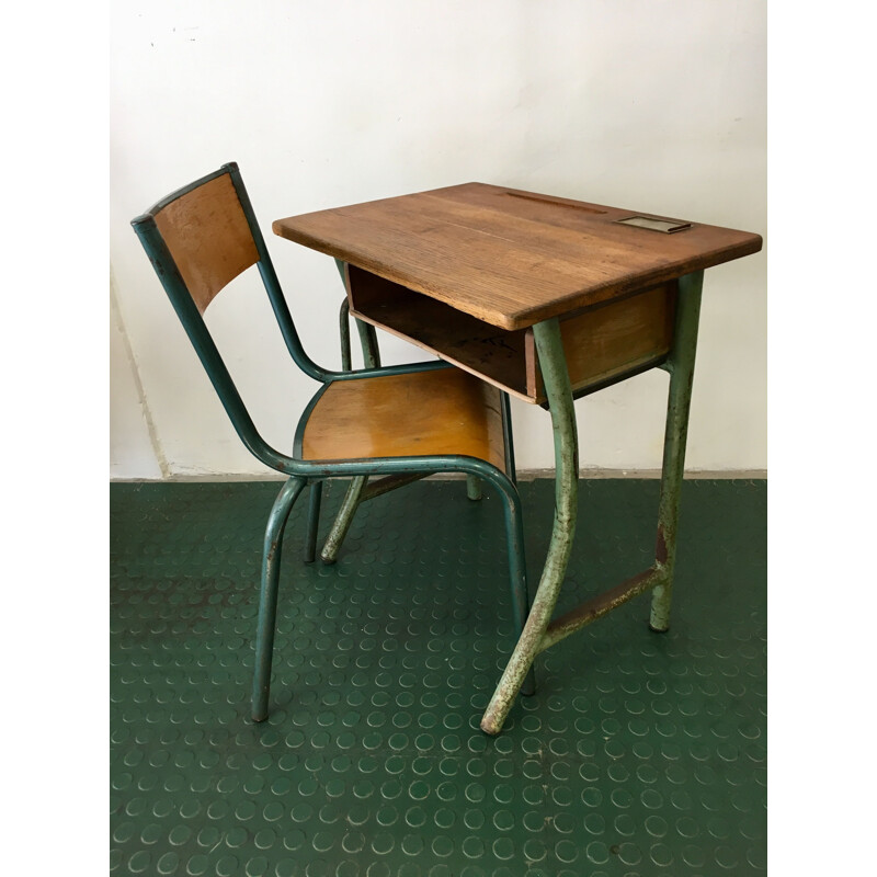 Bureau Pupitre vintage et sa chaise Mullca pour enfant, 1950