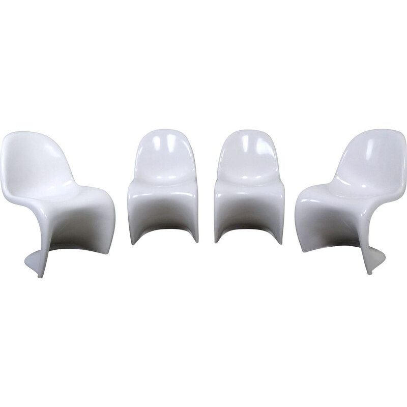Set of 4 vintage White Panton Chairs by Verner Panton for Vitra, Germany, 1971