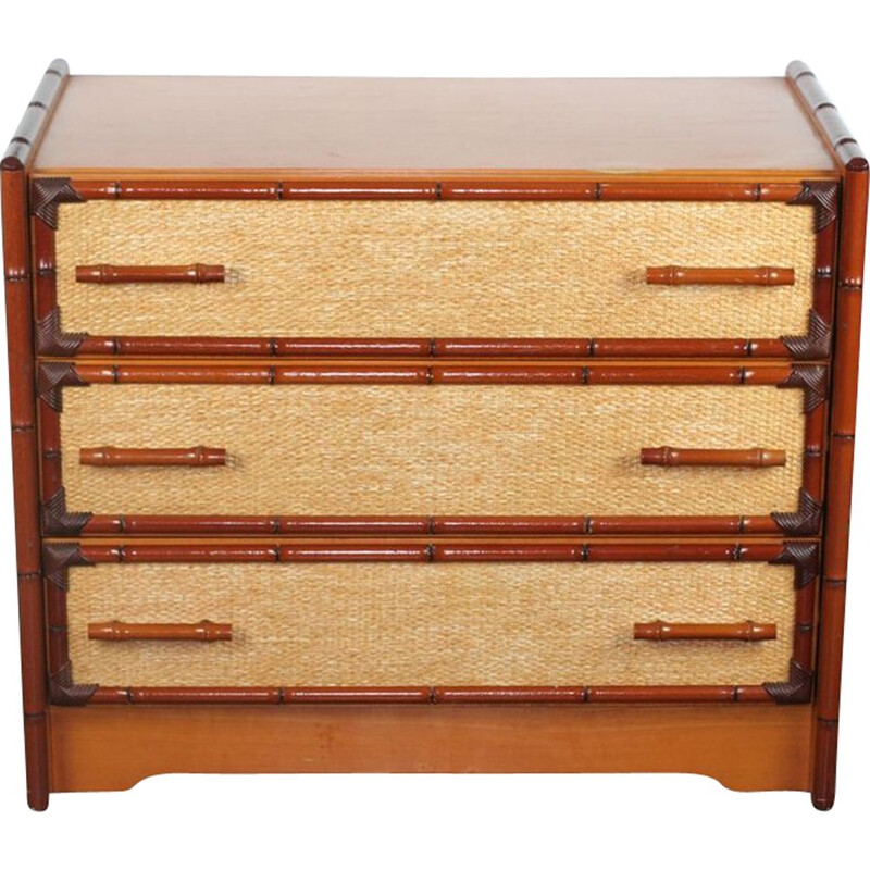 Vintage bamboo and canning chest of drawers 1980