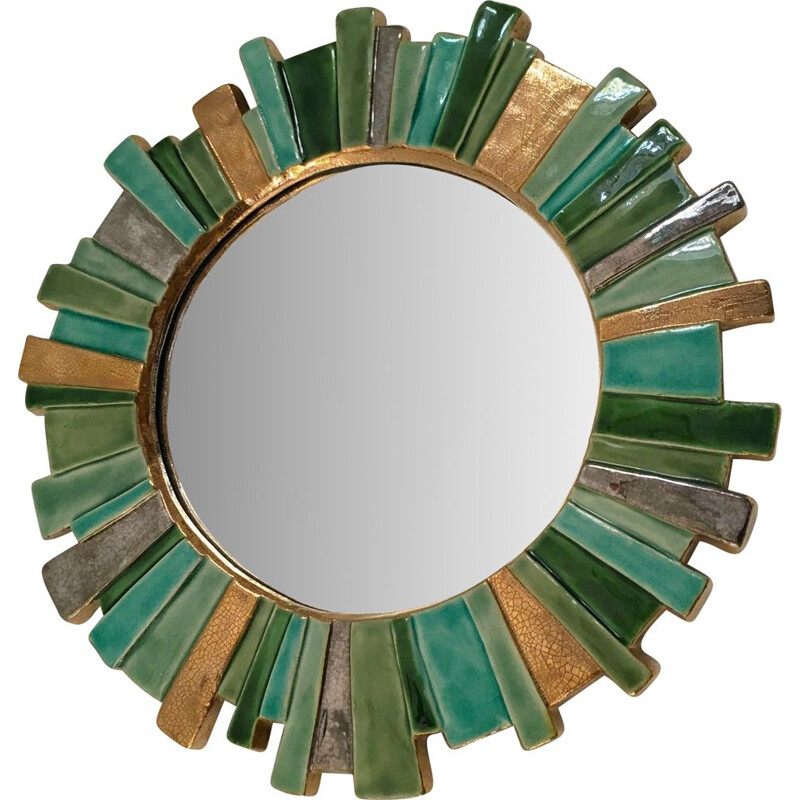 Vintage mirror in enamelled ceramic by François Lembo, 1960