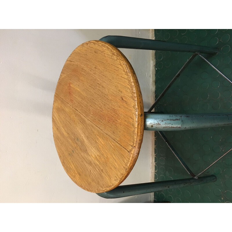 Vintage  wooden and steel stool by Matco