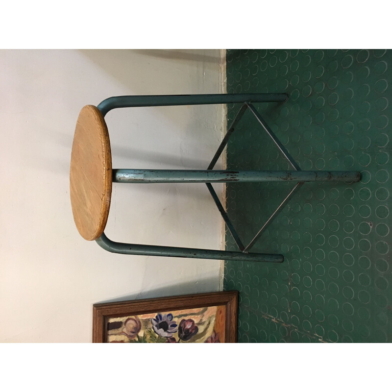 Vintage  wooden and steel stool by Matco