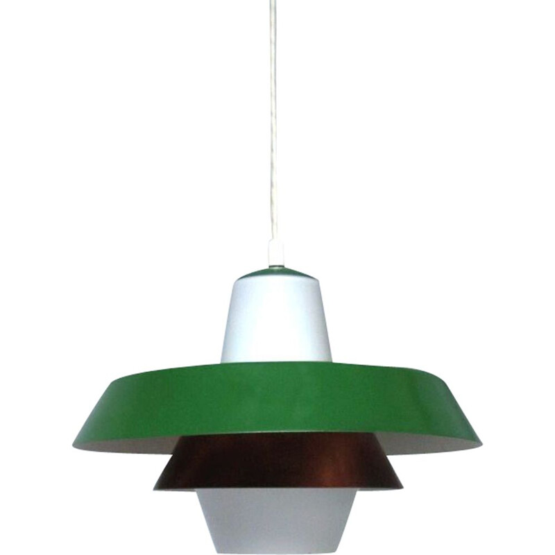 Vintage opaline and aluminium pendant lamp, 1950s