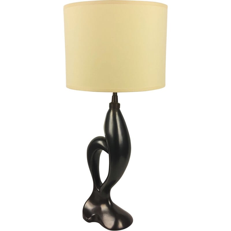 Lampe vintage CAB en céramique noire par Jean Merillon, 1950