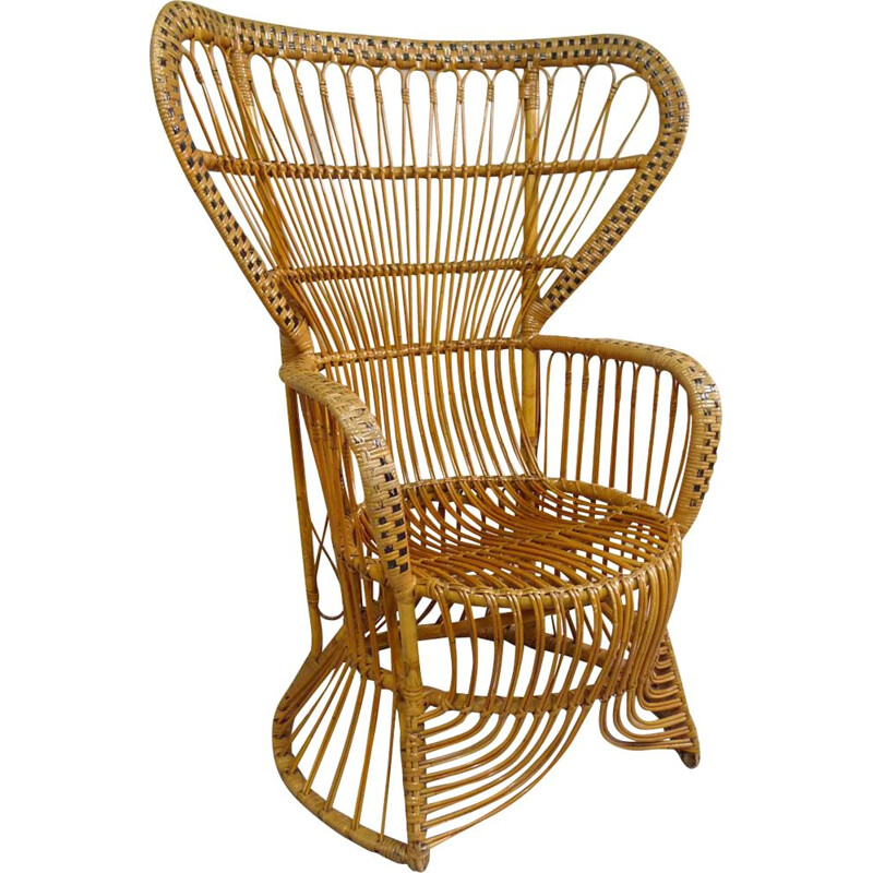 Large vintage rattan chair, 1950s