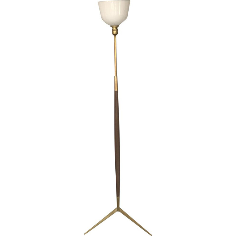 Vintage tripod floor lamp in teak and brass, 1960s