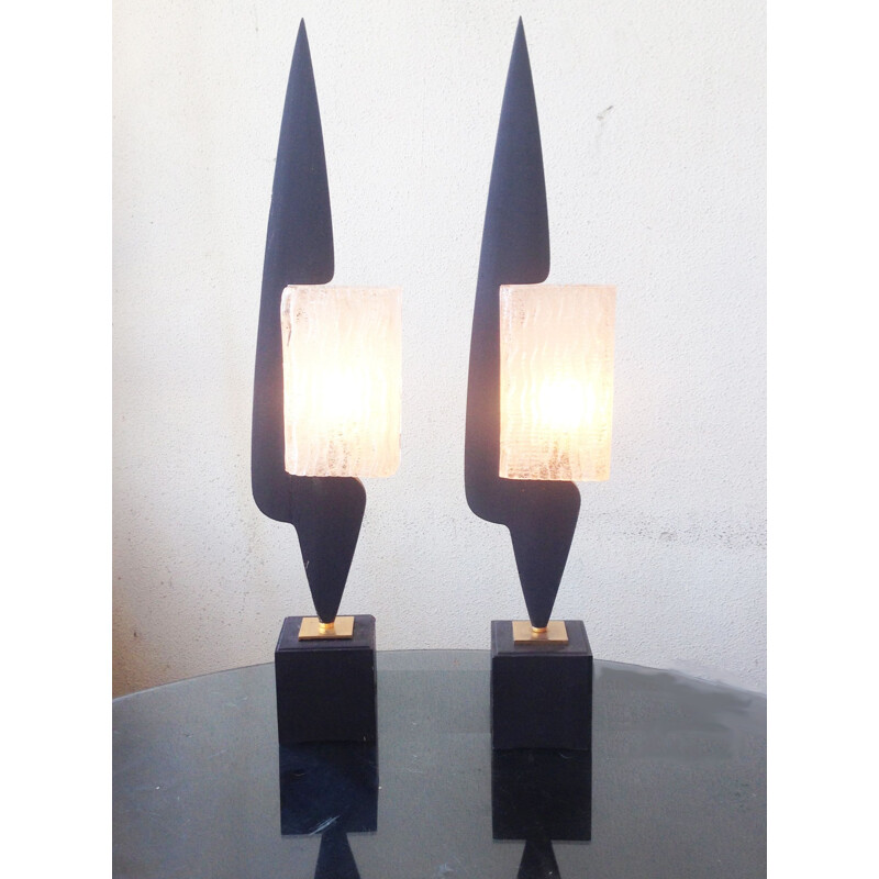 Paire de lampes sculptures vintage par Arlus 1950