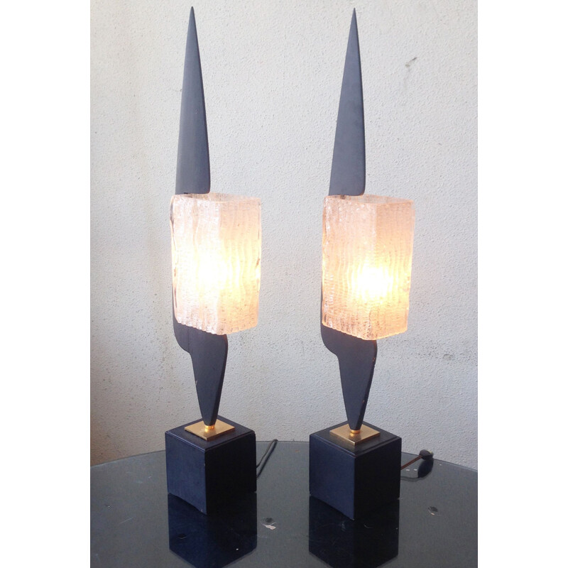 Vintage pair of sculpture lamps by Arlus 1950