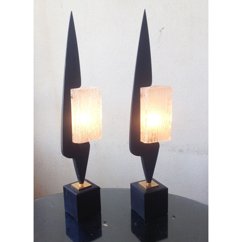 Vintage pair of sculpture lamps by Arlus 1950