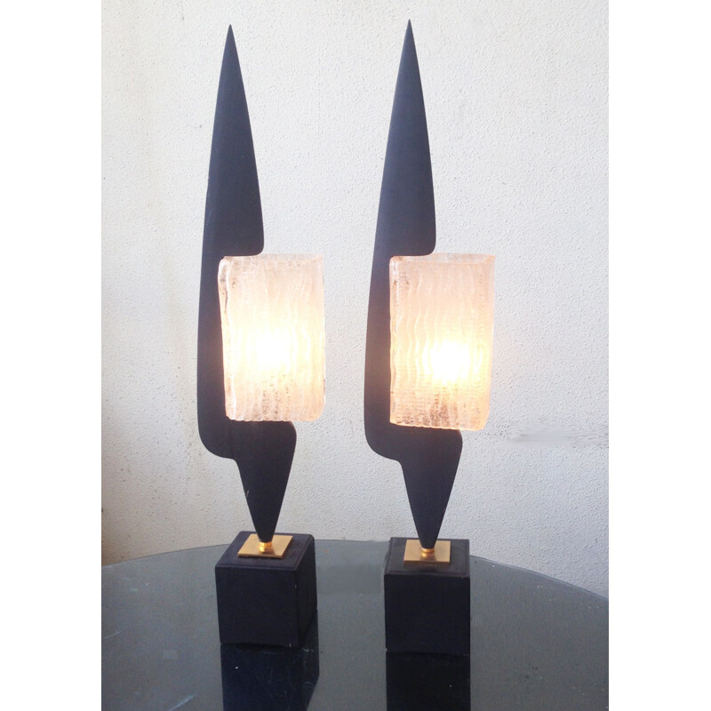 Paire de lampes sculptures vintage par Arlus 1950