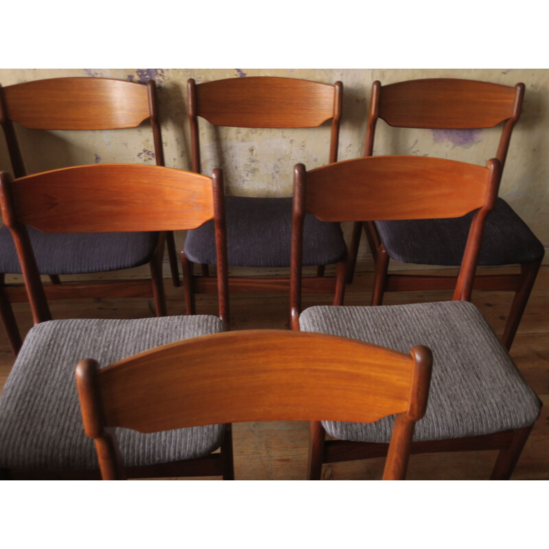 Suite vintage de 6 chaises de salle à manger en teck par Erik Buch