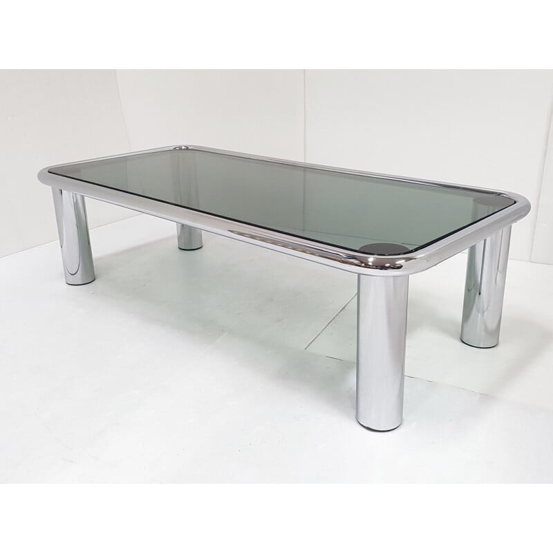 Vintage steel and glass coffee table 1970 