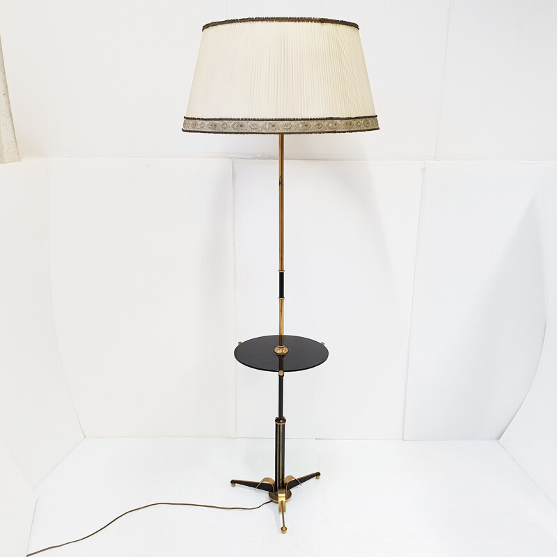 Vintage brass and nylon floor lamp, France 1950