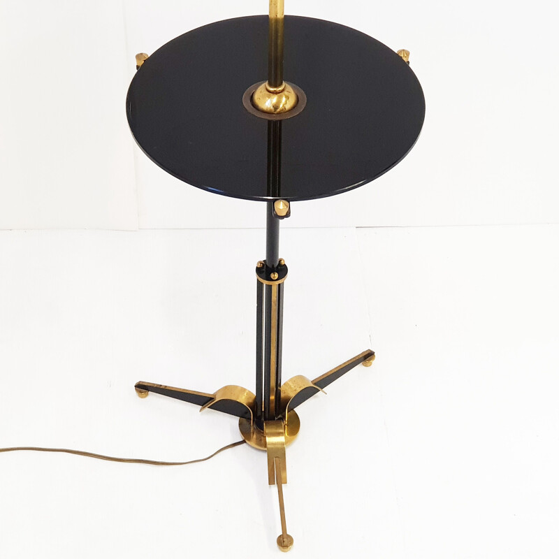 Vintage brass and nylon floor lamp, France 1950