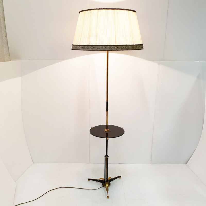 Vintage brass and nylon floor lamp, France 1950