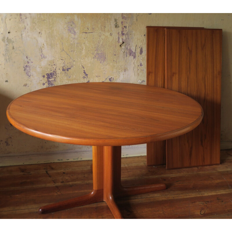 Vintage Danish Teak Circular Extendable Dining Table by Skovby