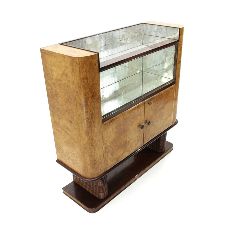 Vintage italian bar cabinet in briarwood and mirror, 1940s