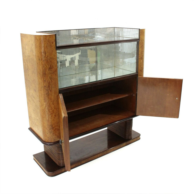 Vintage italian bar cabinet in briarwood and mirror, 1940s