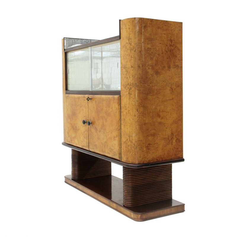 Vintage italian bar cabinet in briarwood and mirror, 1940s