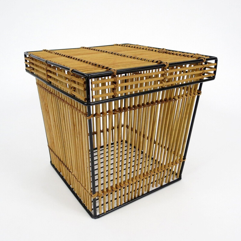 Set of 3 vintage dutch rattan and iron boxes from Rohe Noordwolde, 1960s