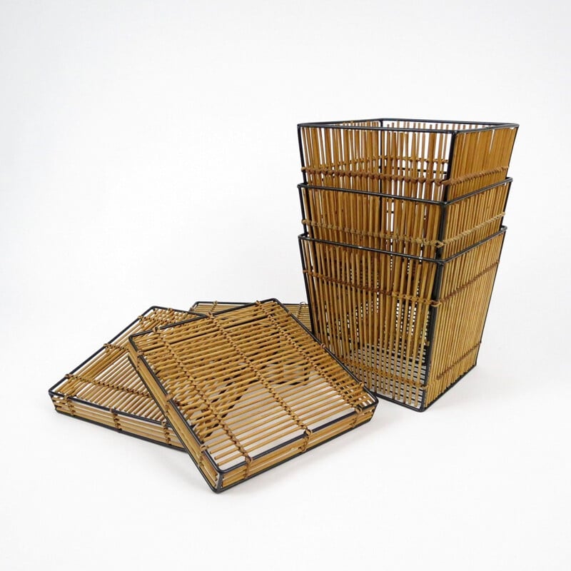 Set of 3 vintage dutch rattan and iron boxes from Rohe Noordwolde, 1960s