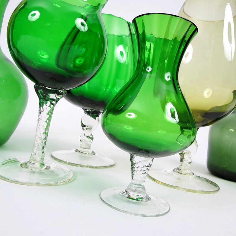 Set of 15 vintage green glass pieces