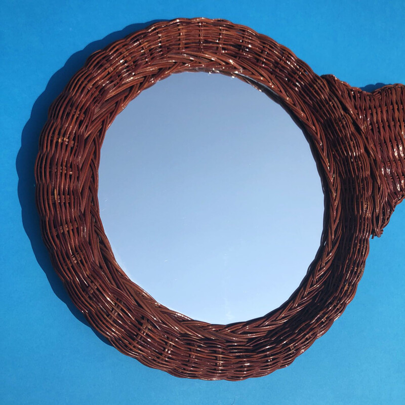 Vintage rattan mirror in the shape of a Spanish guitar, France, 1950