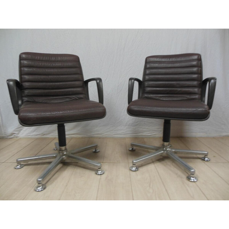 Pair of chocolate leather chairs - 1970s