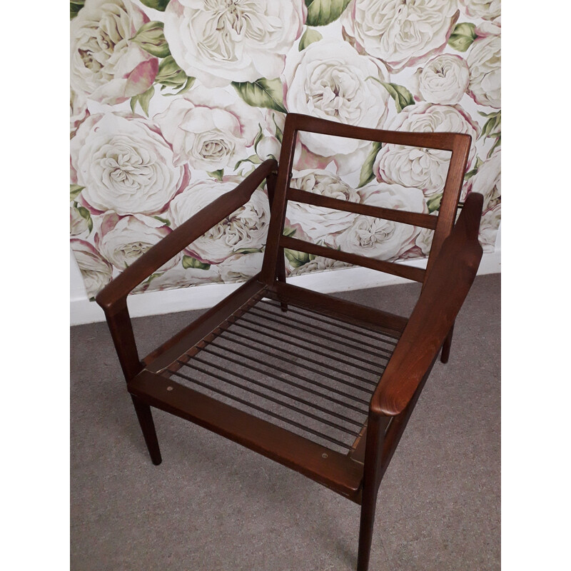 Pair of vintage scandinavian armchairs in solid teak, 1960