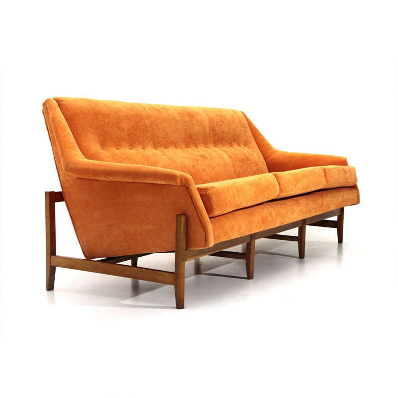 Vintage orange velvet 3-seater Italian sofa, 1960