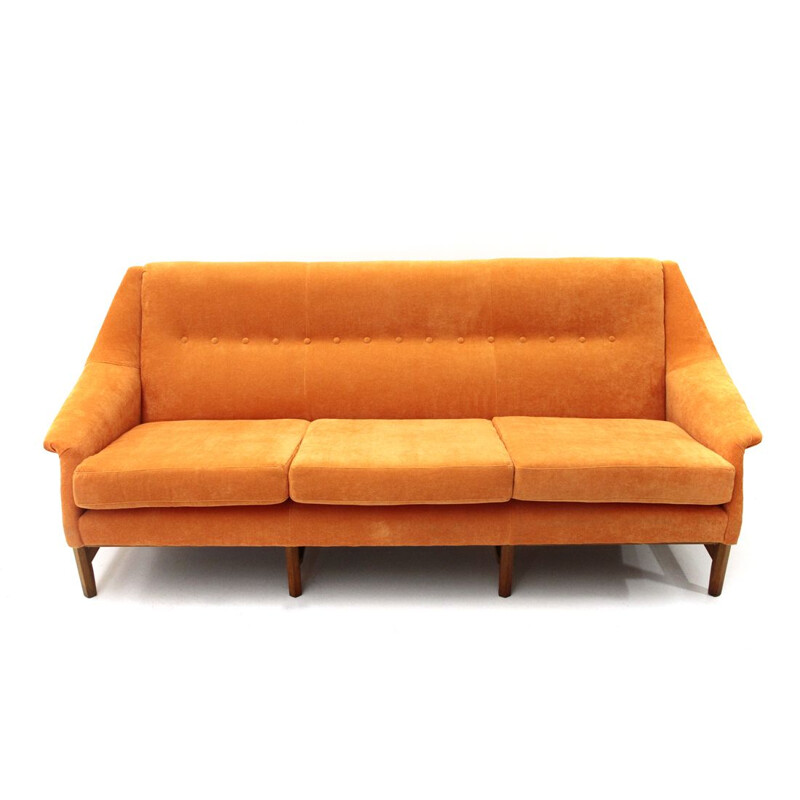 Vintage orange velvet 3-seater Italian sofa, 1960