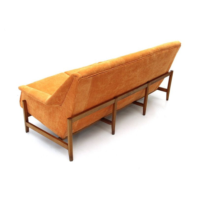 Vintage orange velvet 3-seater Italian sofa, 1960