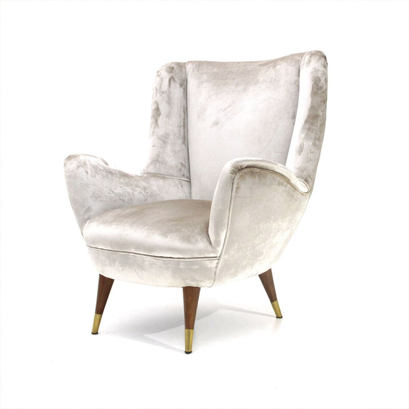 vintage silver velvet italian armchair, 1950s