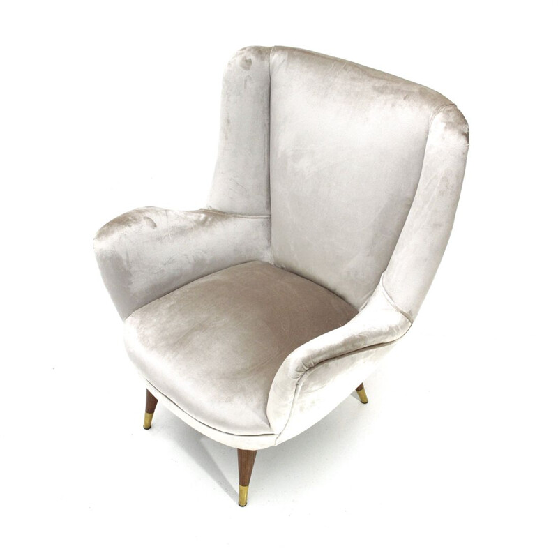 Italiaanse vintage fauteuil in zilverfluweel, 1950